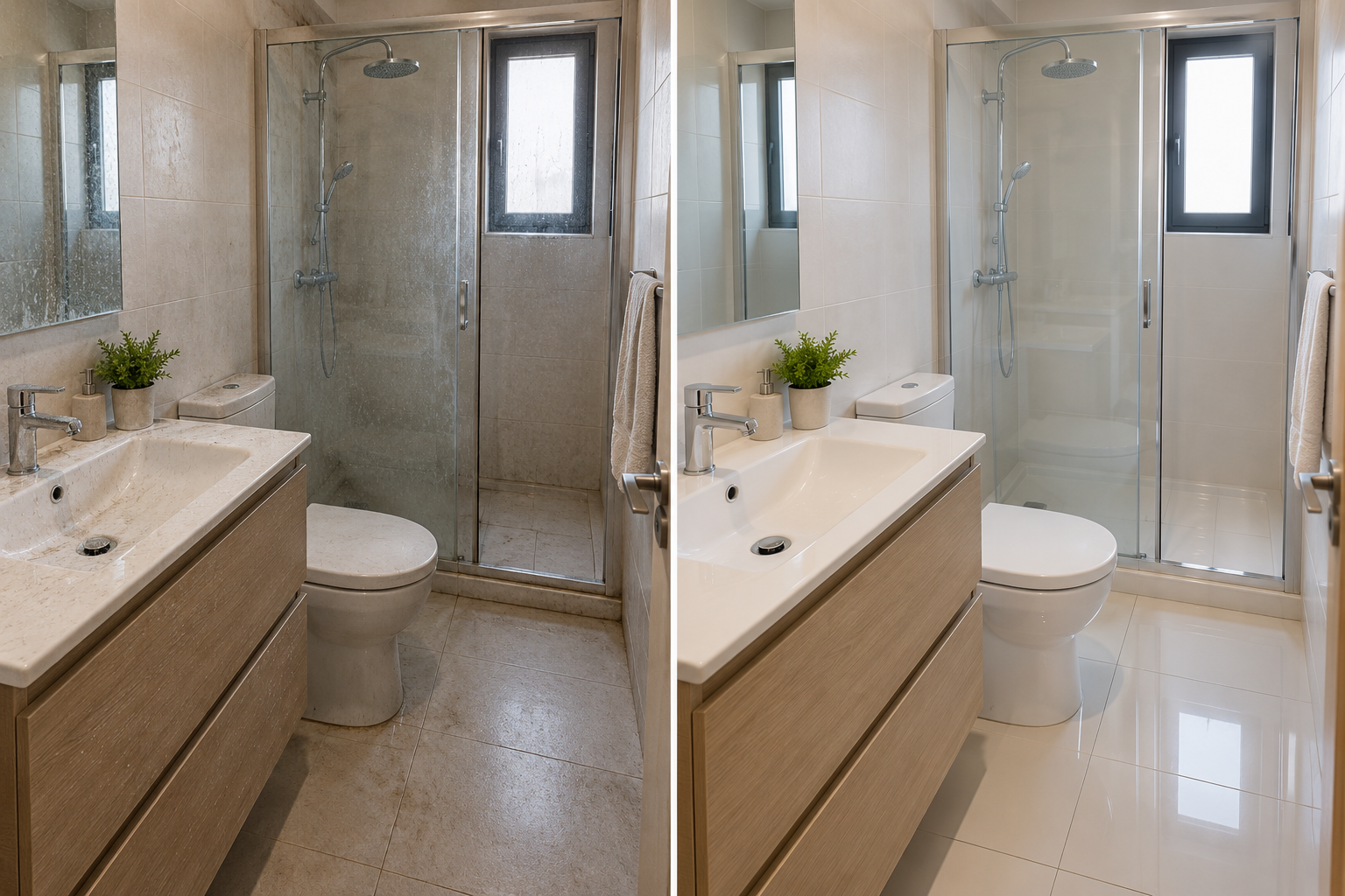 WC antes e depois da limpeza